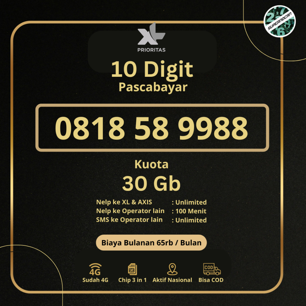 XL 10 DIGIT 9988 - NOMOR CANTIK XL PRIORITAS 10 DIGIT EKOR HOKI 9988 - 5G Ready