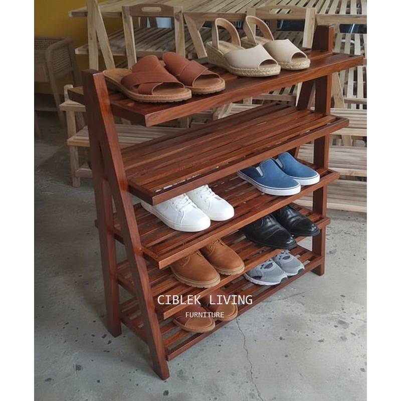 Rak Tingkat 5 Susun Rak Sepatu Sandal Kayu Jati / Rak Serbaguna / Rak Buku Rak Helm