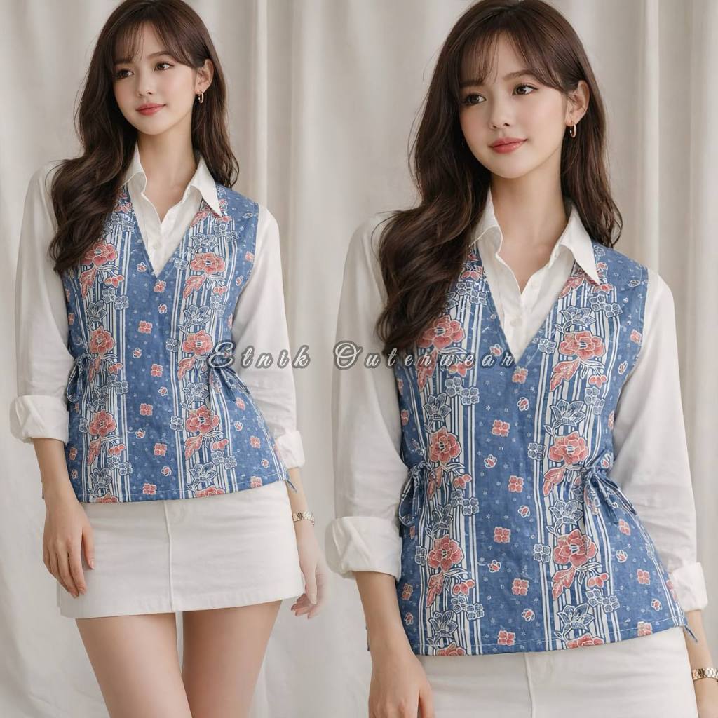 VEST BATIK WANITA MODERN ETNIK ROMPI OUTER KATUN PREMIUM || ATASAN VEST BATIK PRIA WANITA EKSLUSIF