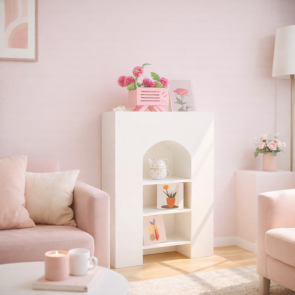 Meja Rak Perapian Faux Fireplace Aesthetic Korean Minimalis Dekorasi Ruangan Rumah