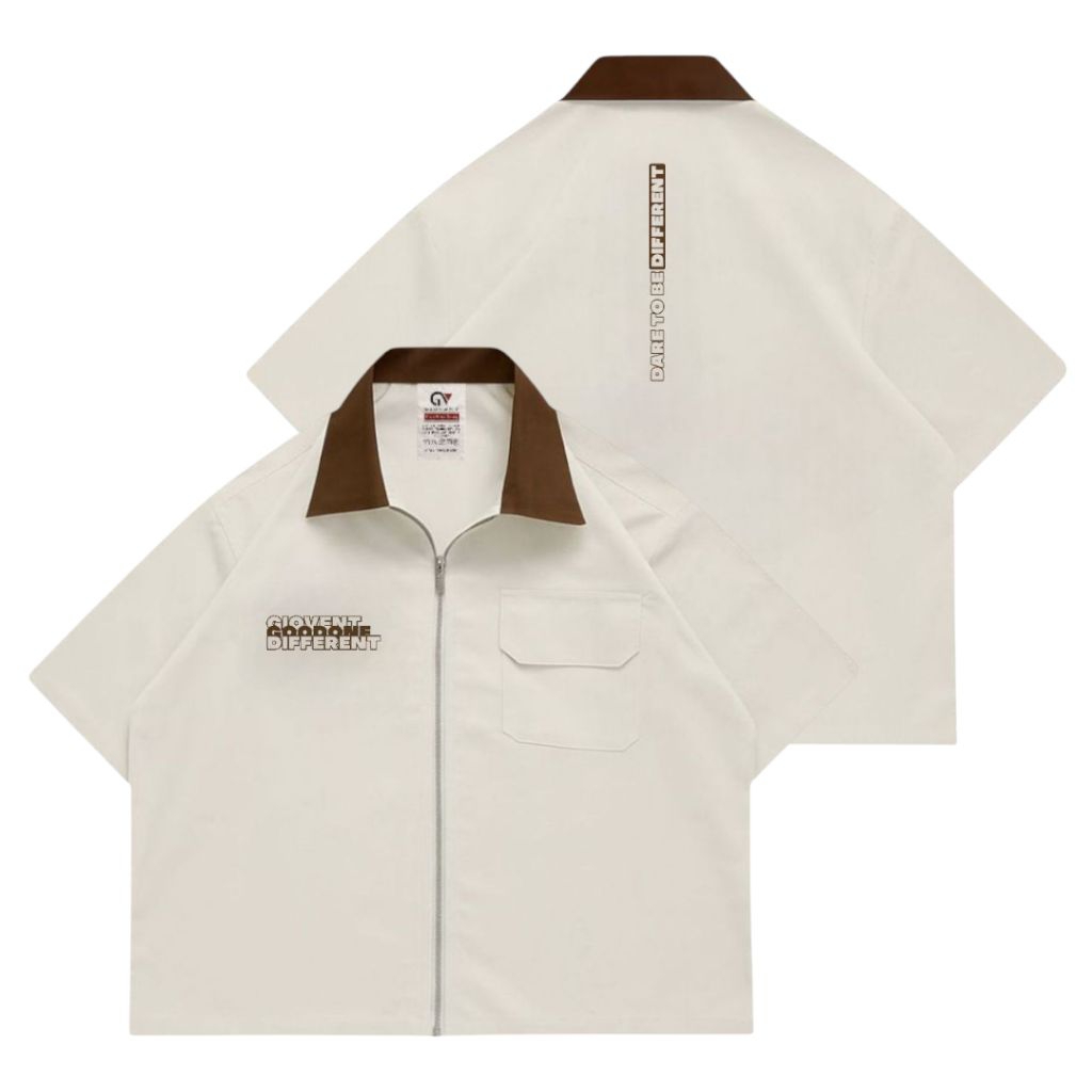 Giovent Work Shirt Zipper Boxy Kemeja Kerja Casual Brokenwhite "midnigBrokenwhite"
