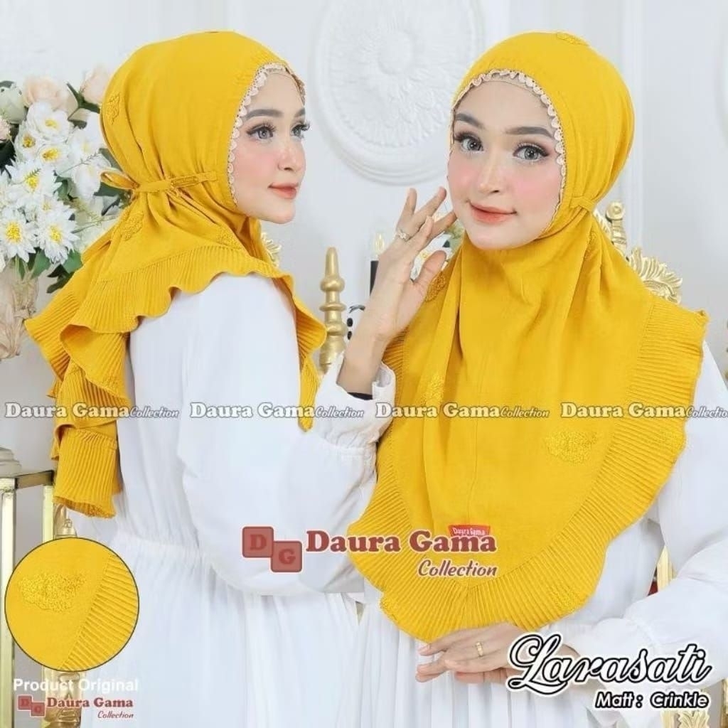 Hijab Bergo Instan Larasati Kerut Tali Renda Embroidery Premium Ori by Dauragama