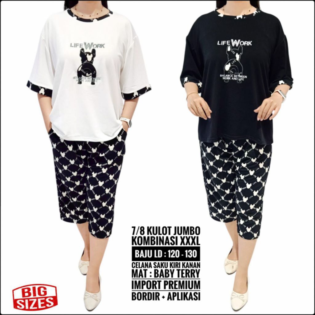 Setelan 7/8 Wanita Kulot Combi Fit XXXL Bahan Babyterry PREMIUM Tebal Halus