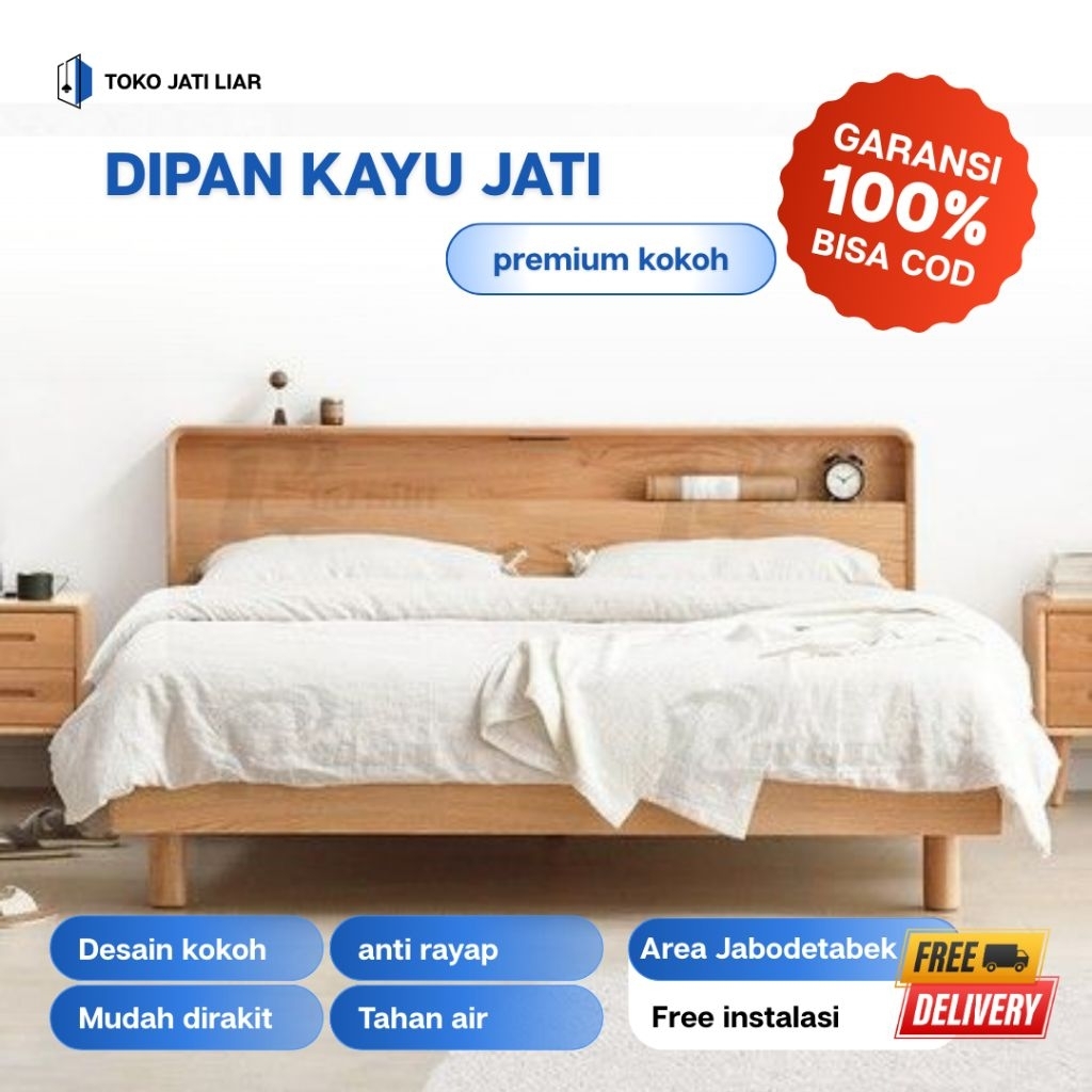 Dipan kayu mahoni minimalis ranjang kayu premium tempat tidur kayu