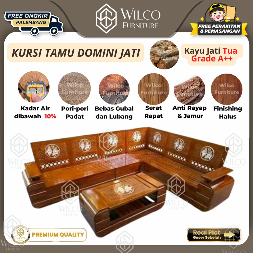 Kursi Tamu L Sudut Domini Jati JATIRA Ukir Clasik / Sofa L Jati Minimalis Ukir Jepara /Sofa Kayu Min