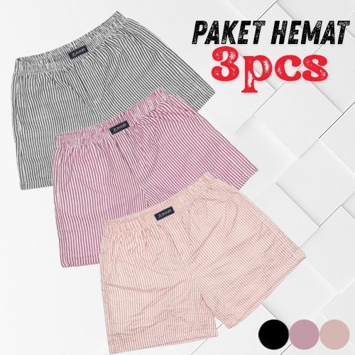 CELANA PENDEK PRIA WANITA KOLOR BOXER MOTIF GARIS GARIS SALUR
