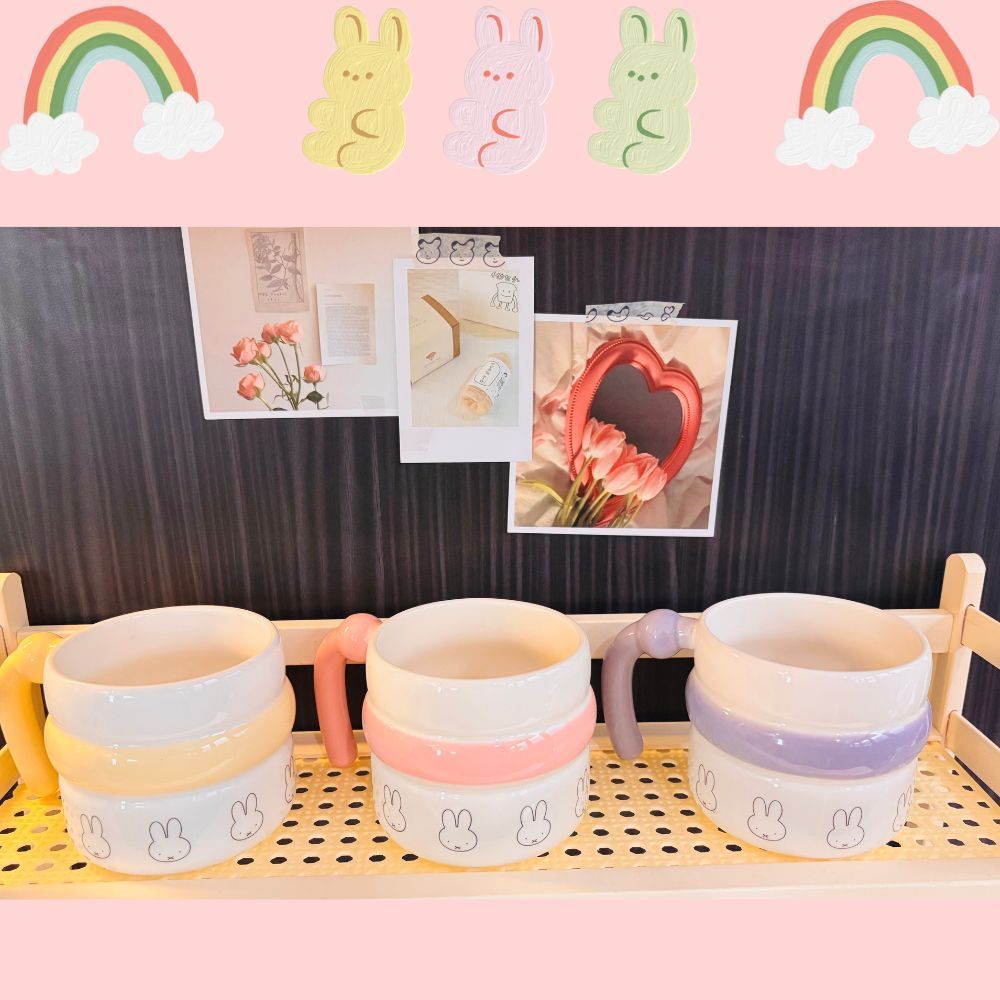 Mug Keramik Miffy Pastel Cute | Cangkir Miffy Pink Kuning Ungu Aesthetic Mug Lucu Kopi Teh