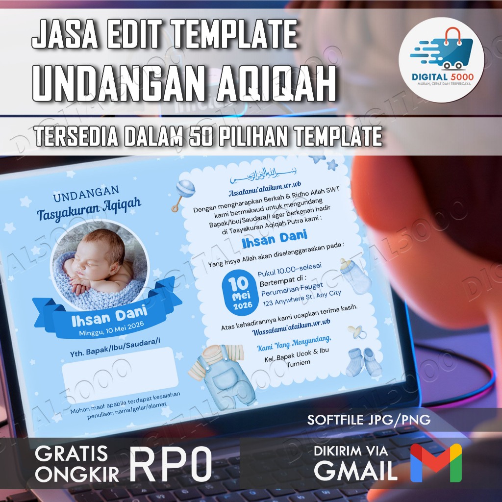 JASA EDIT TEMPLATE UNDANGAN AQIQAH / FOTO & TEXT SESUAI DENGAN PILIHAN