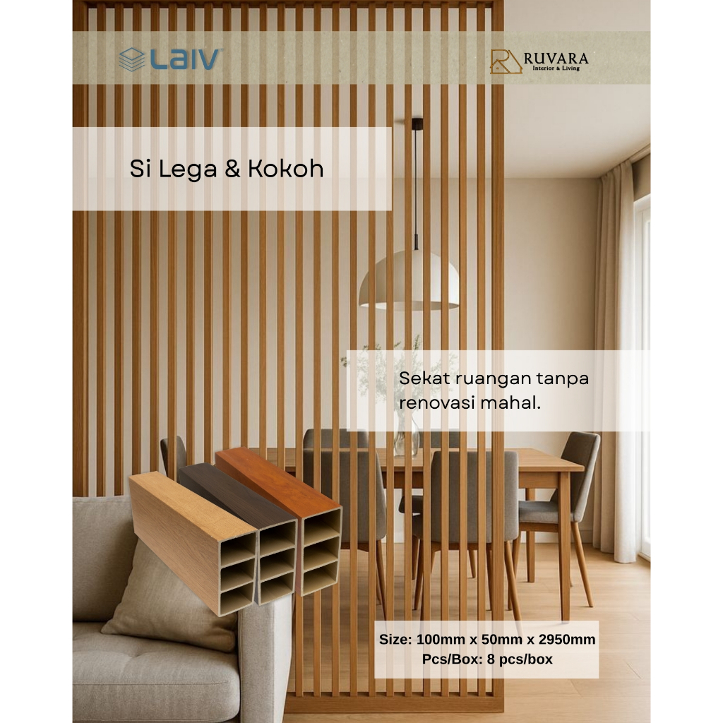 Panel Sekat Ruangan PVC 100x50cm | Partisi Interior Minimalis | Sekat Ruang Tamu & Ruang Makan | Woo