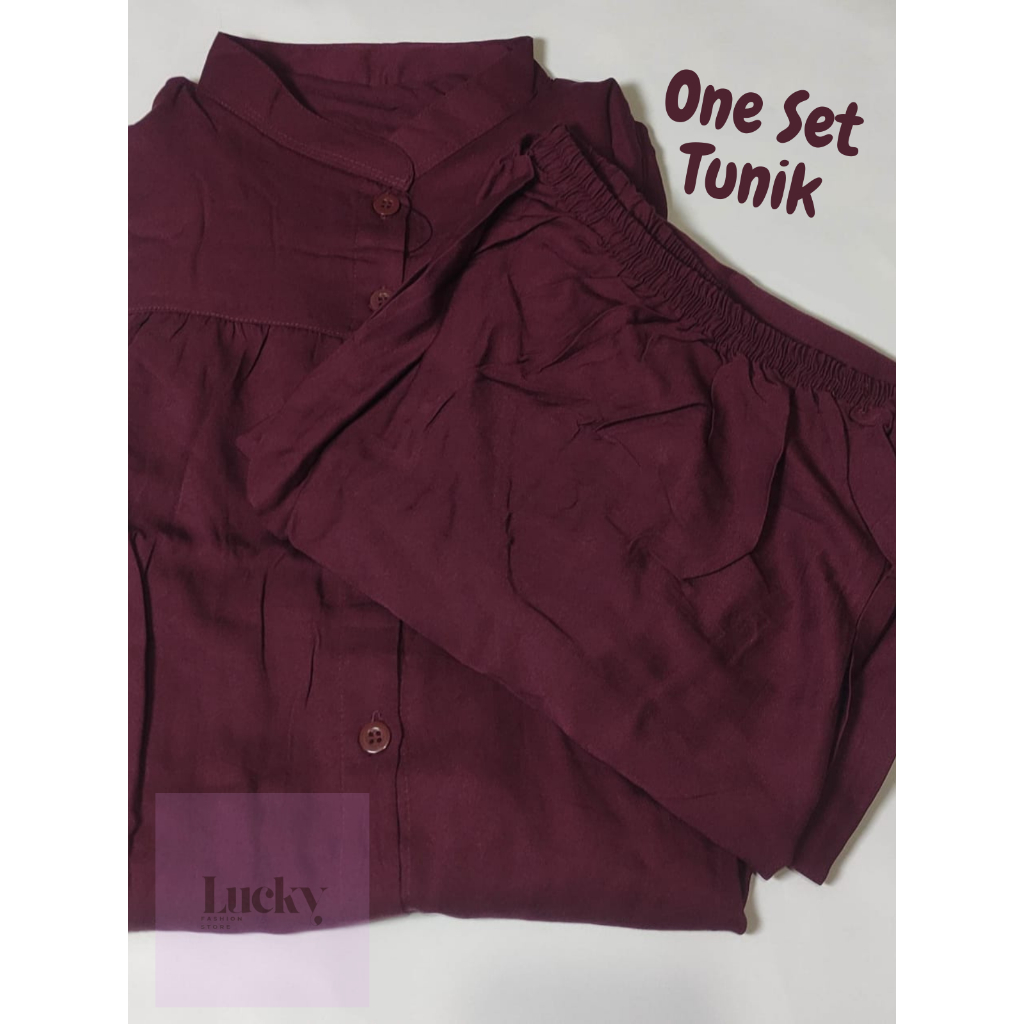 Setelan Wanita Tunik One Set Rayon Premium Rayon Polos Lengan Panjang Kemeja Shanghai