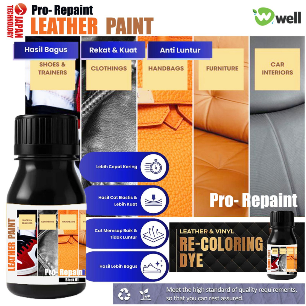 Cat Sepatu Tas Kulit Sintetik Leather Paint Pro Repaint Cat Perbaikan Jok Bangku Sofa Mobil Bahan Ku