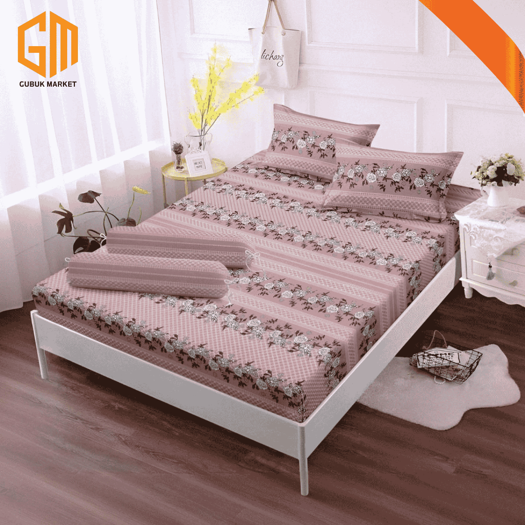GUBUKMARKET SPREI || SEPRAI SET MOTIF BATIK PINK BAHAN POLYMICRO HALUS ADEM FREE SARBAN SARGUL