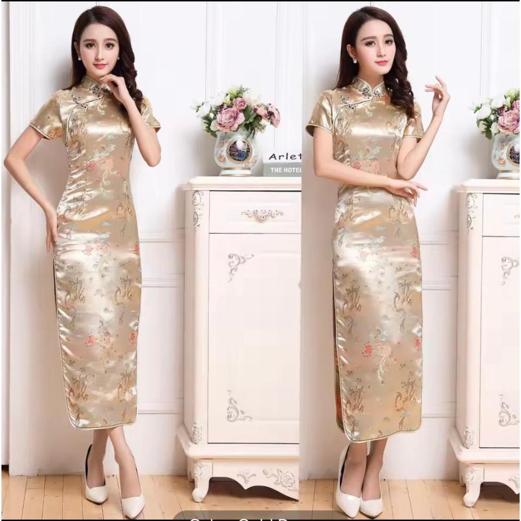Terlaris Long Dress Cheongsam Wanita Qipao Gaun Panjang Motif Naga & Phoenix