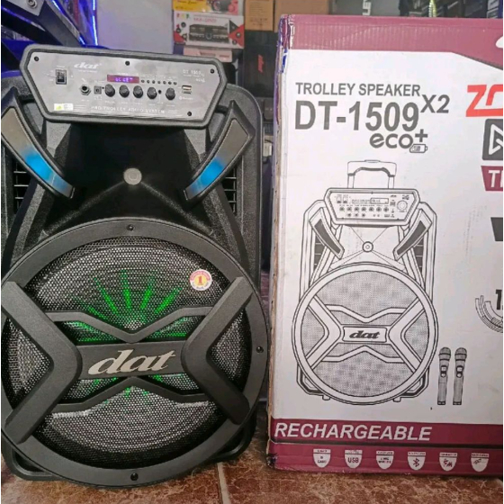SPEAKER PORTABLE BLUETOOTH DAT DT-1509 x2 15in AMPLIMEETING SUPER BASS BONUS 2 MIC WIRELESS