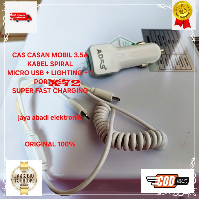 X72 CHARGE HP PONSEL GADGET DUA COLOKQN ADAPTOR ADSS SAVER 3.5A 3IN1 ORI 100% 3A CAR CHARGER SPIRAL 