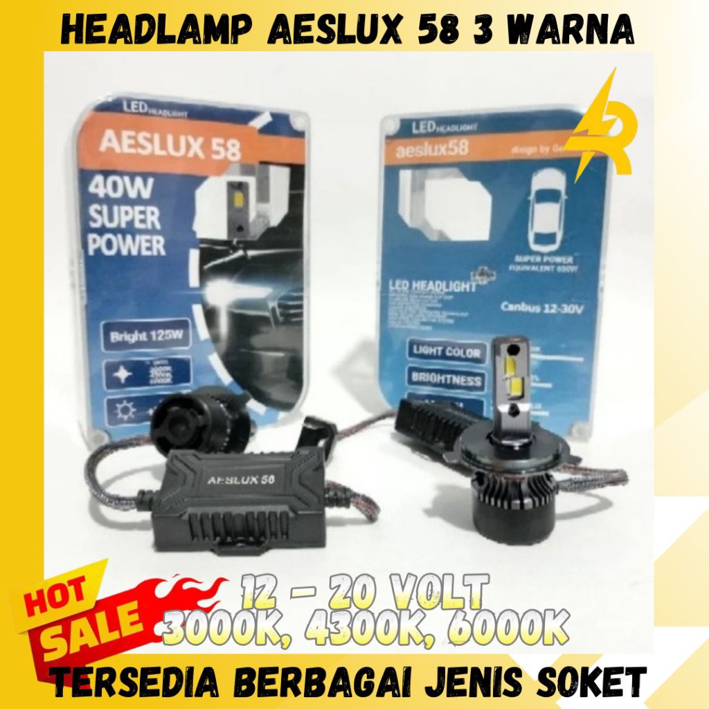 AESLUX 58 | LAMPU LED MOBIL LAMPU UTAMA MOBIL HEAD LAMP AESLUX 58 3 COLOR 40 W H4.H1.H11.H8.H9.H3.H1