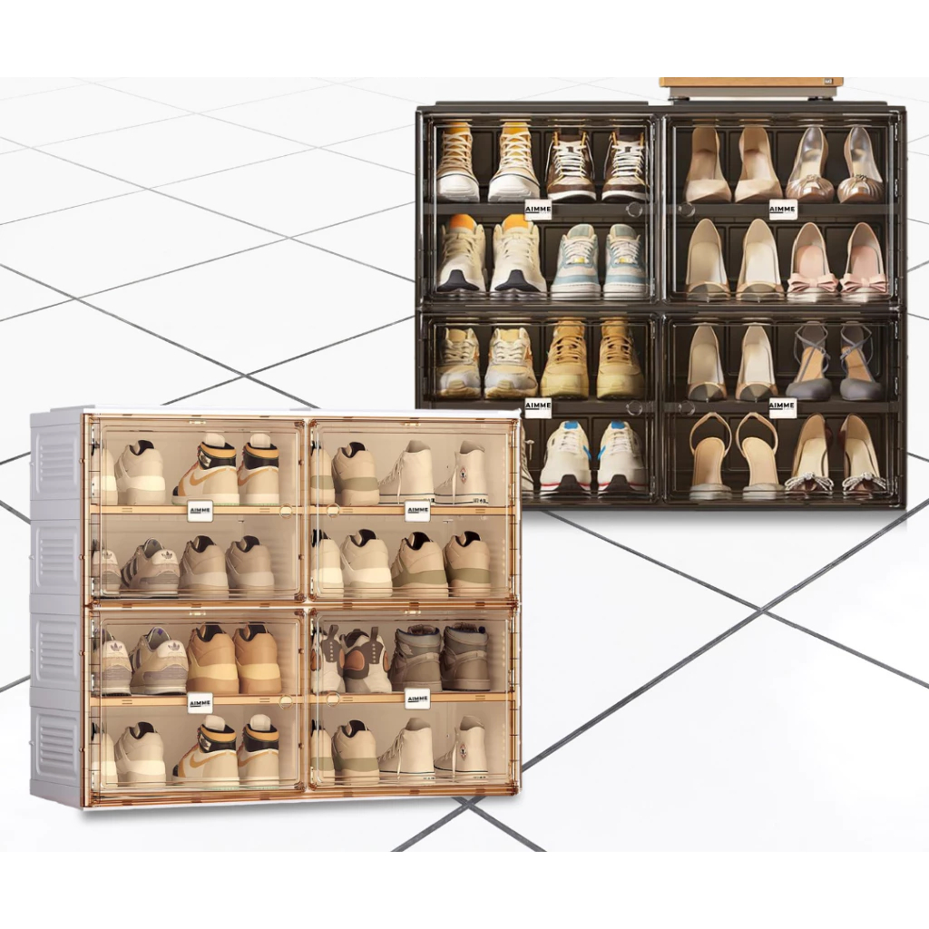 (RM)Lemari Sepatu Susun  Rak Sepatu Lipat Rak  Plastik Transparan  Rak Sepatu Tertutup  8 Box