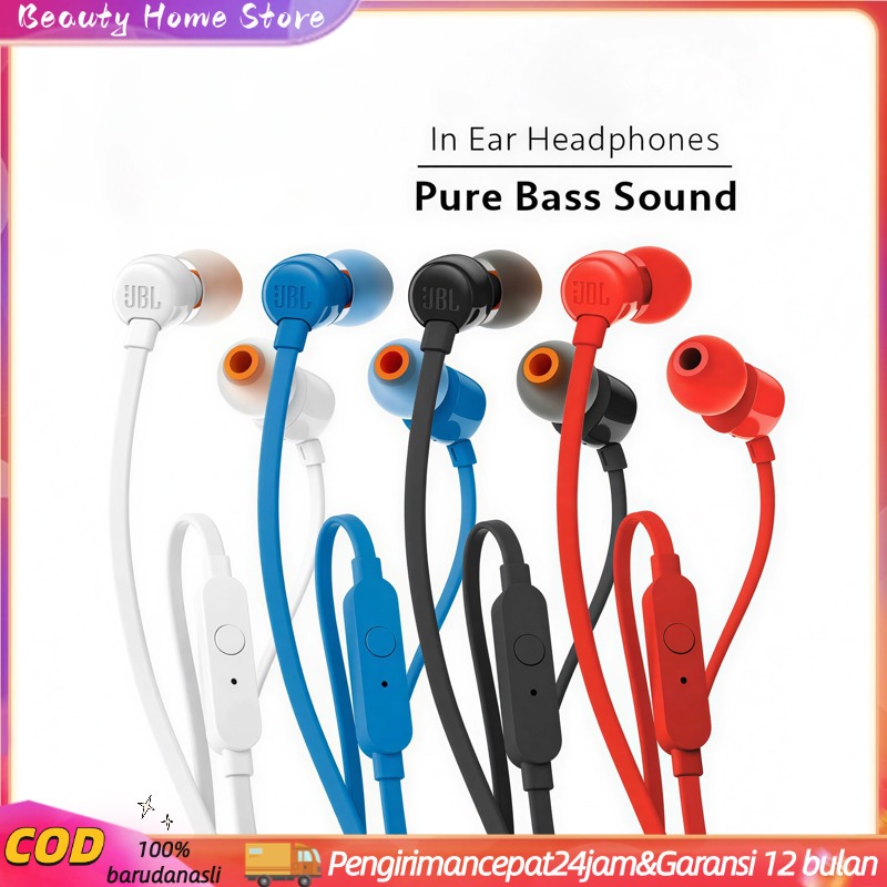 Headphone JBL Tune T110 Jack 3.5mm | Handsfree | Bass Boost | Earphone Original