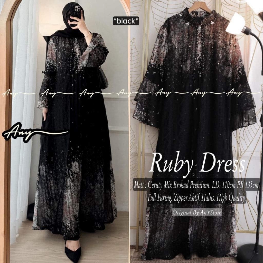 Ta Ruby Dress l atasan baju muslim gamis motif bunga gamis cantik wanita