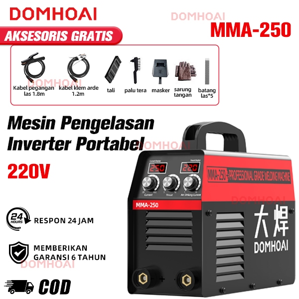 [GAYA TERBARU] DOMHOAI Mesin Las MMA-250 Inverter Las Listrik 450 Watt Welding Machine Logam Mesin t