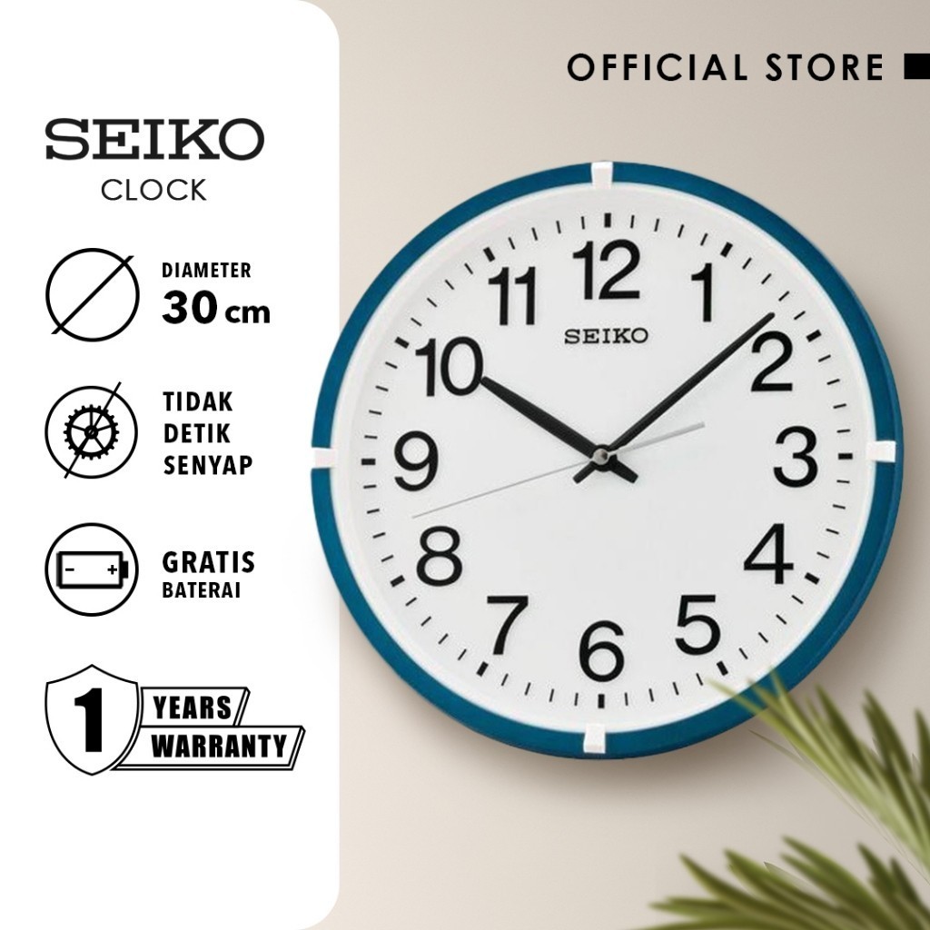 Jam Dinding Seiko Analog Bulat QXA652L Mettalic Blue 30Cm Ori