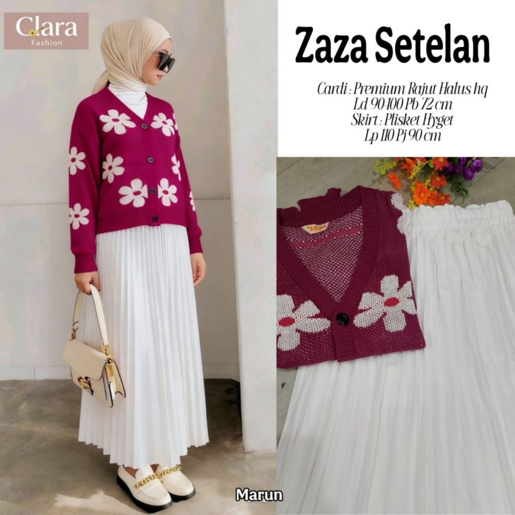 Clara -Zaza Set Rok Wanita Cardi+Skirt Rajut Premium X Plisket Hyget