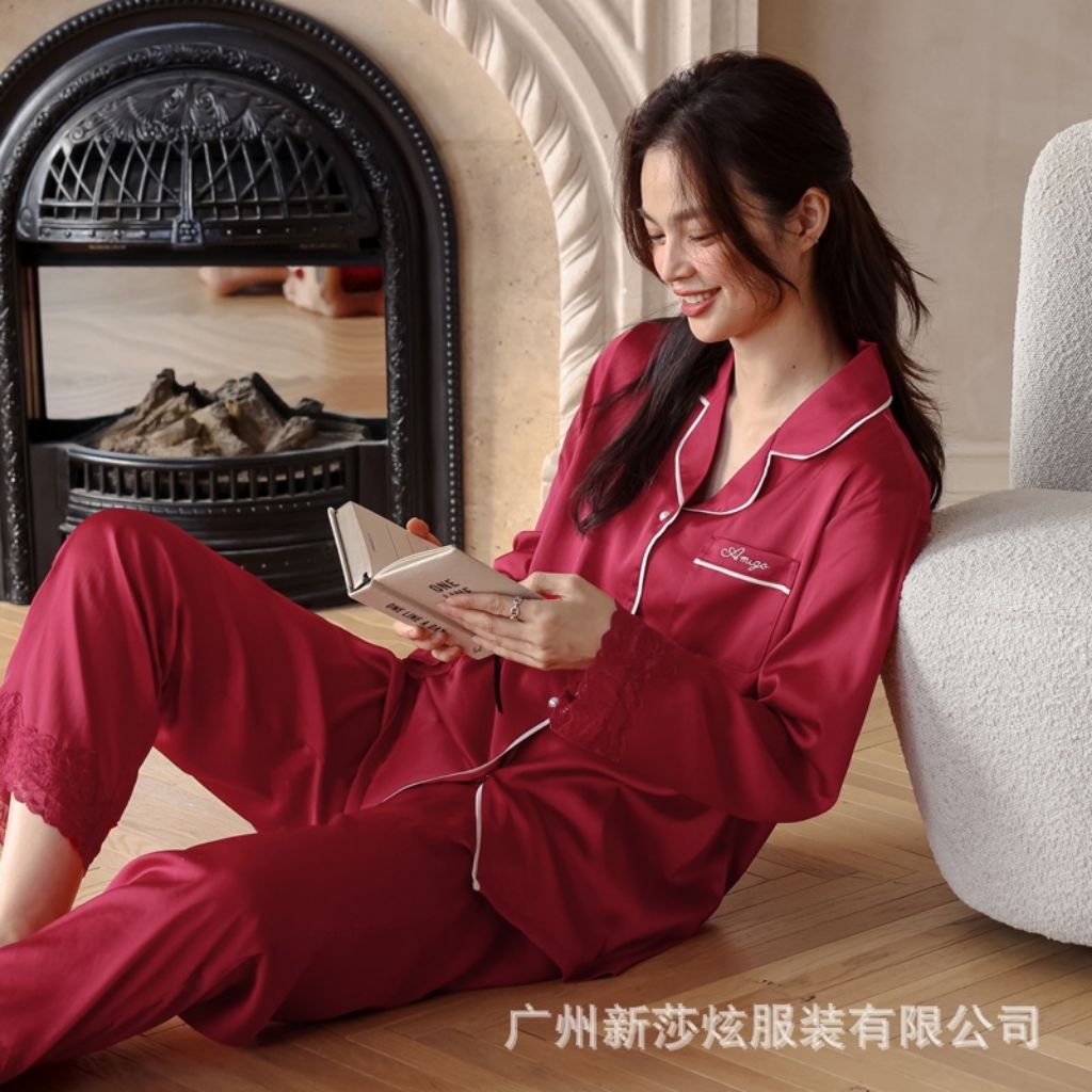 baju tidur pp diane sally polos panjang renda satin import