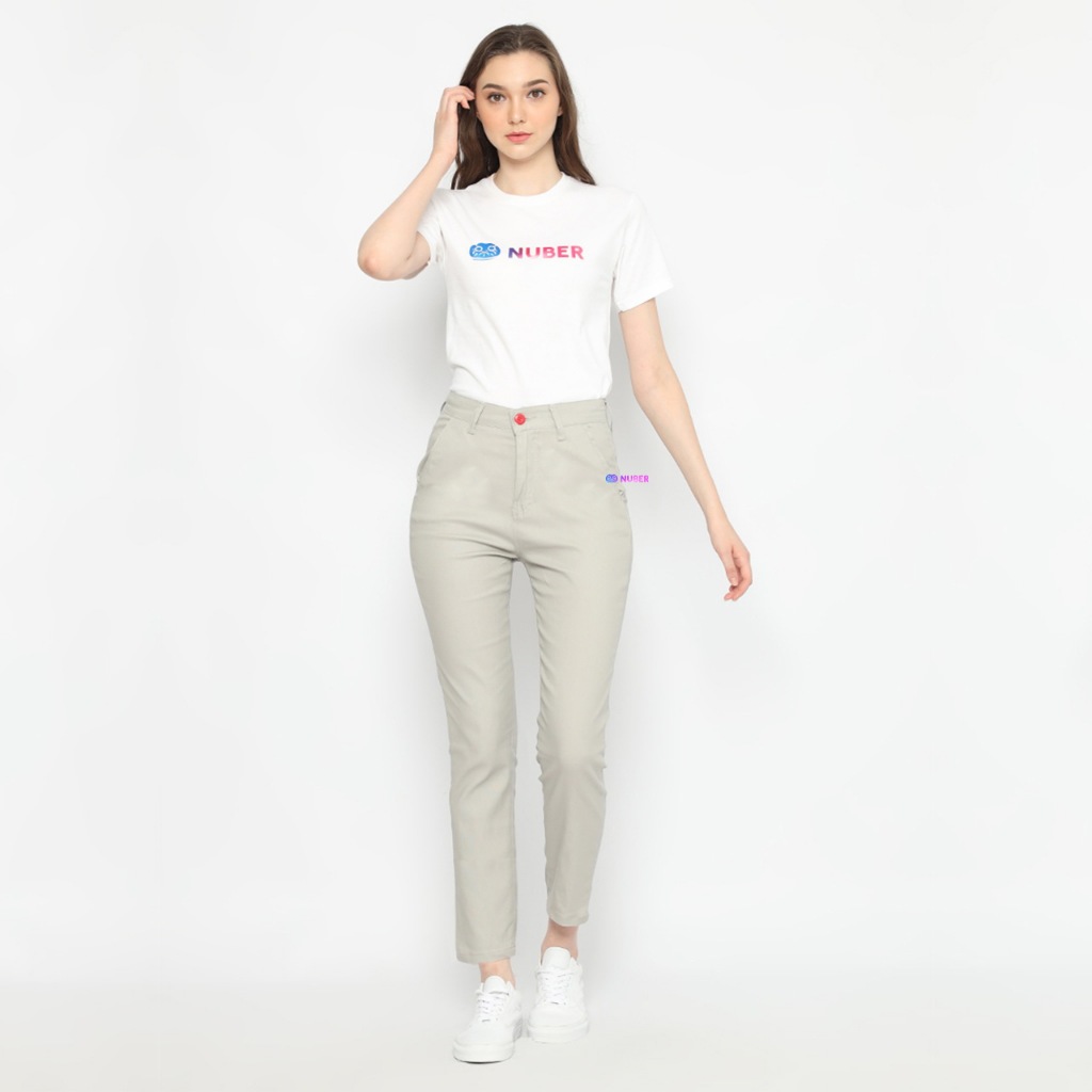 Straight High Waist Chinos Celana Panjang Wanita Katun Premium Hitam Sand Putih C24