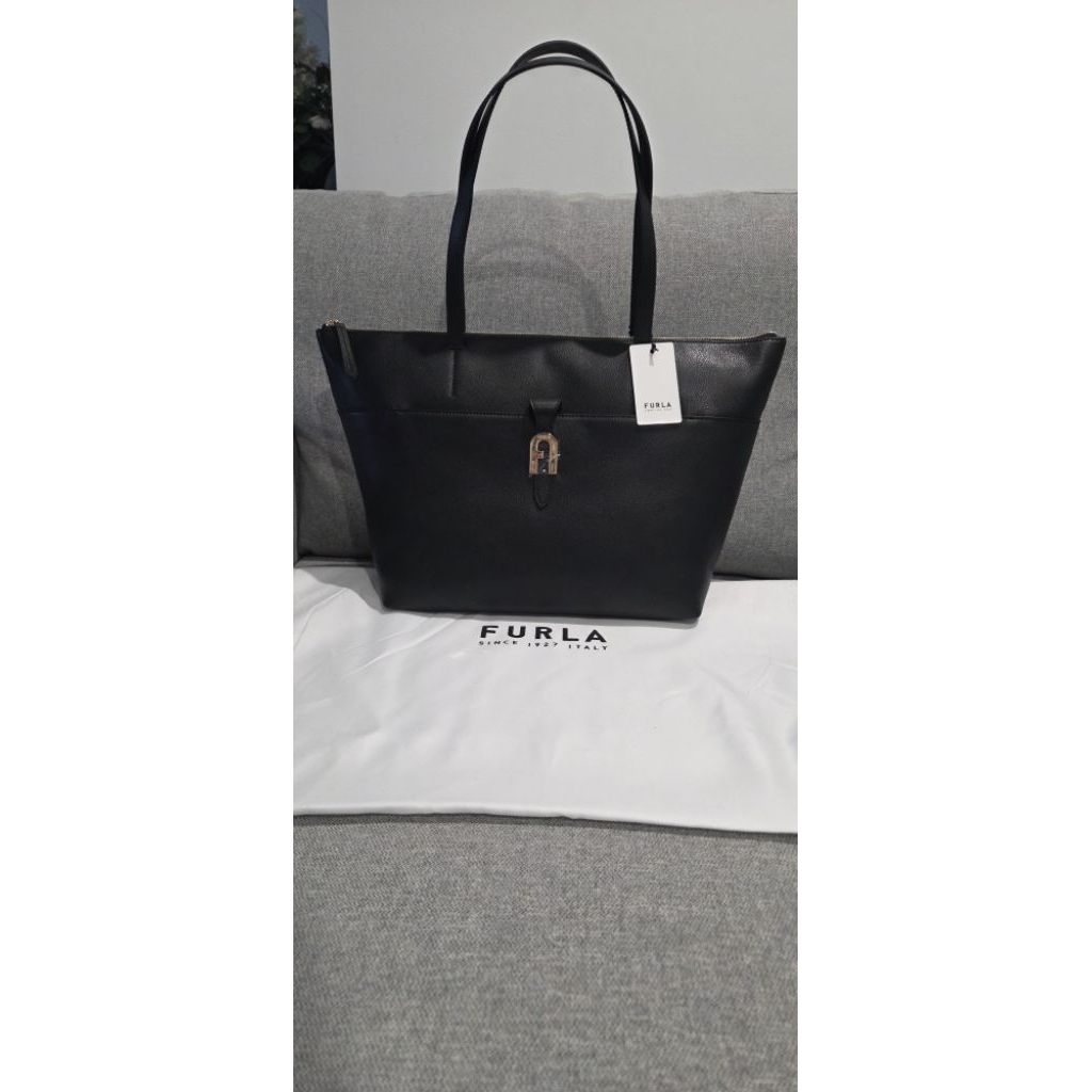 Ready Stock Furla MiaSofia Large Tote Bag Nero Black Grained Leather 100% Authentic