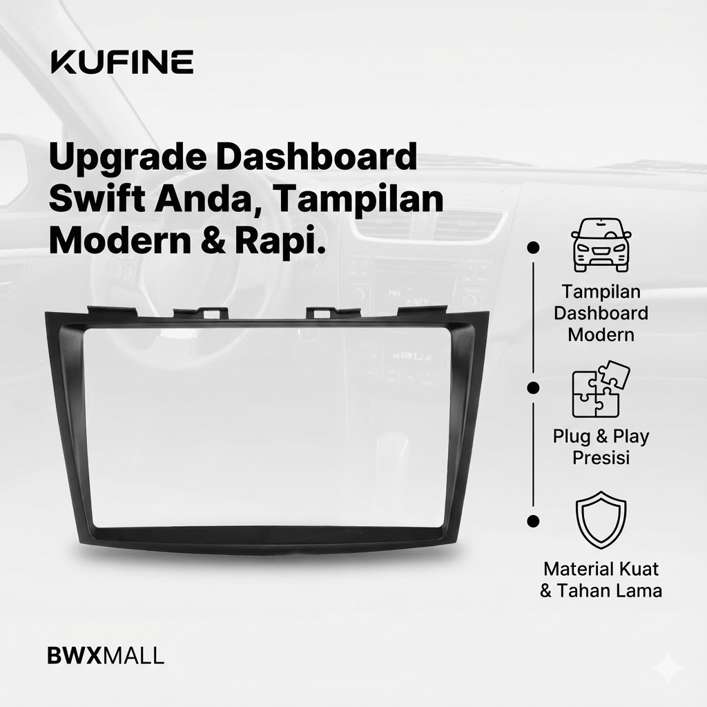 Frame Suzuki Swift 2011-2017 Head Unit 9 Inch Android KUFINE Panel Mounting Kit Dashboard Presisi Ti
