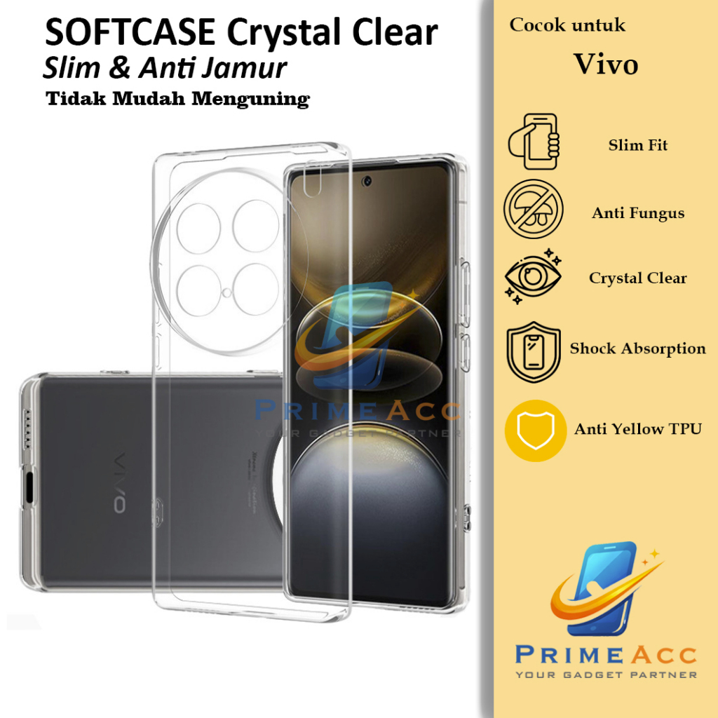 Softcase Crystal Clear 2mm VIVO X50 X60 X70 X80 X100 X200 / PRO / 4G 5G  - Casing Ultrathin TPU Sili