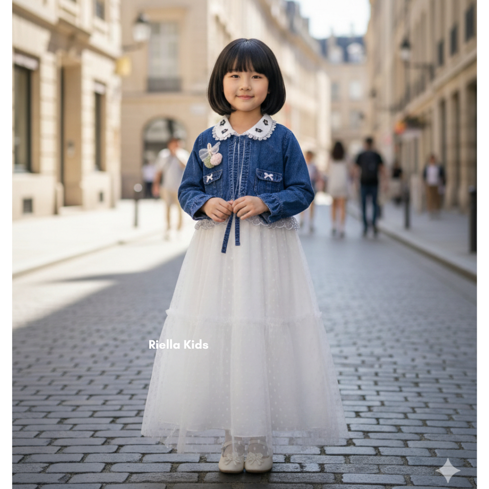 Gamis Anak Arsy Rompi Jeans Saku Mix Shakila Kombi Brukat Anak Muslimah Kekinian Usia 3 - 10 Tahun G