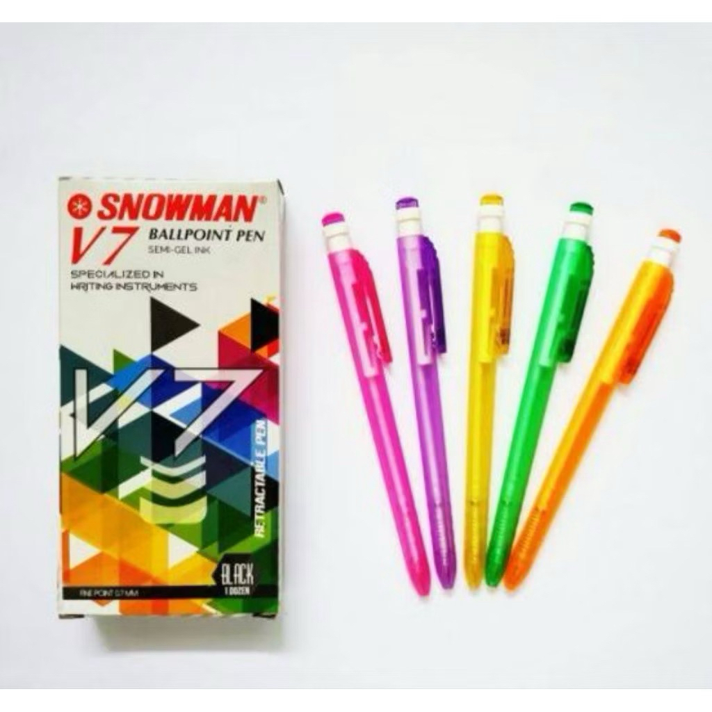 (1 LUSIN ) PULPEN SNOWMAN V-7 HITAM 0,7 BERKUALITAS || PULPEN SNOWMAN V7 || PULPEN