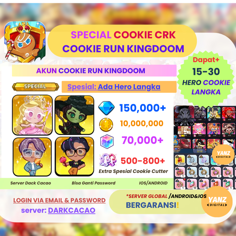 Cookie Run Kingdom Akun Spesial: Glinda Cookie, Elphaba Cookie, J-hope, Jimin Cookie - Dark Cacao