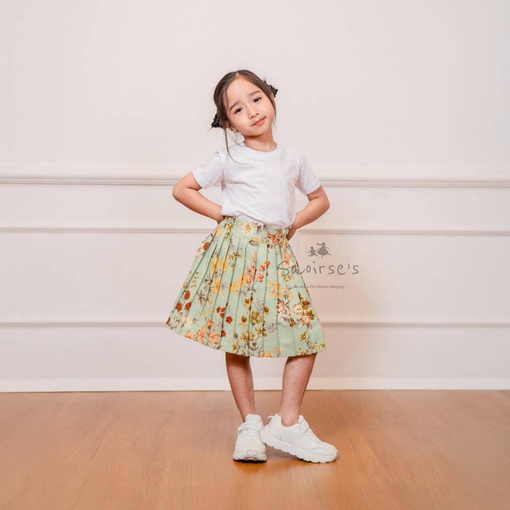 SAOIRSE'S Rose - Rok Pendek Anak Perempuan 2-9 Tahun Motif Bunga Vintage Korean Pleated Mini Skirt
