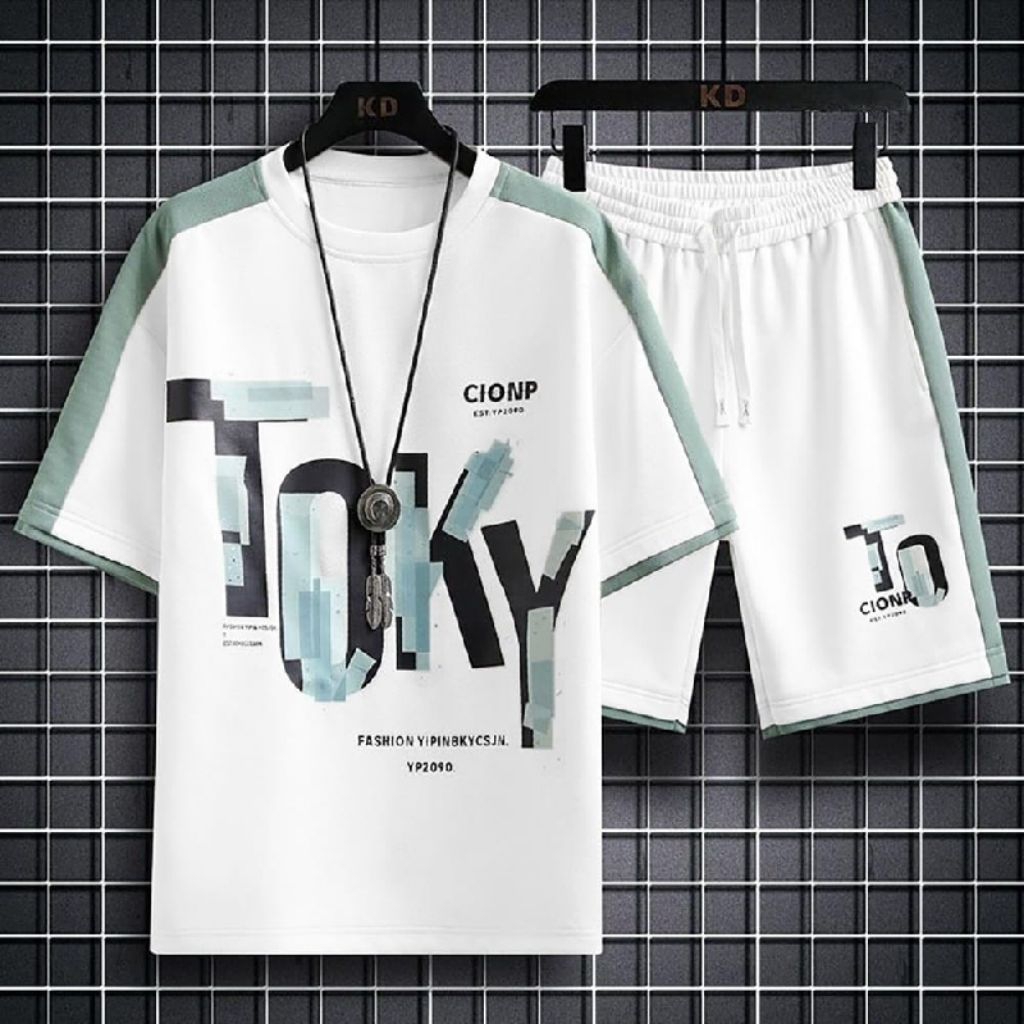 (KAOS + CELANA) Setelan Baju Santai Pria / One Set Pria Korea Style / Baju Kaos Set Celana Pendek Pr