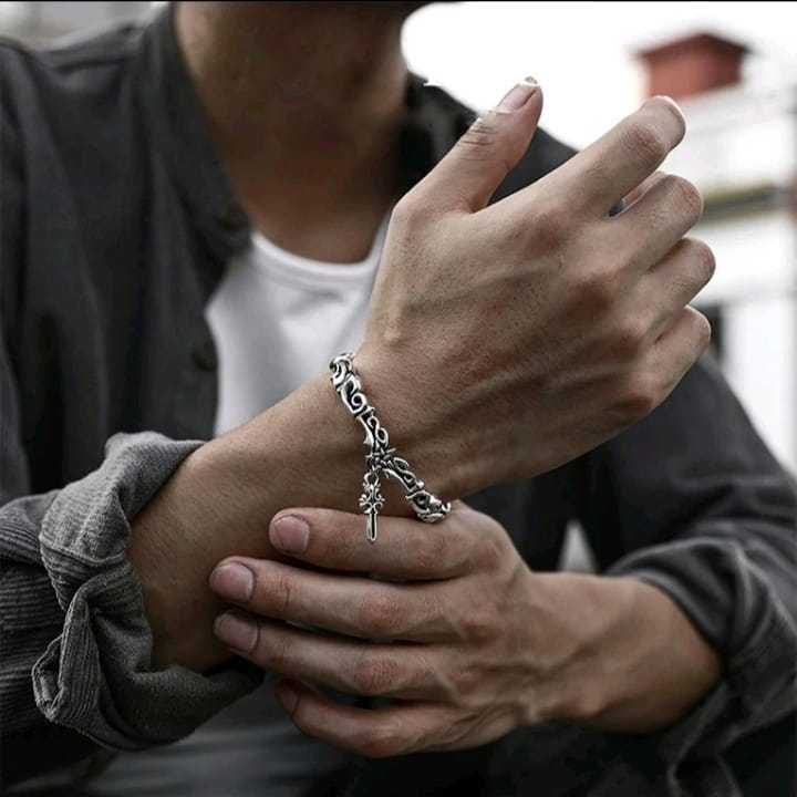 Gelang Pria Motif Sulur Pedang | Aksesori Retro Warna Perak Bisa Disesuaikan Aesthetic