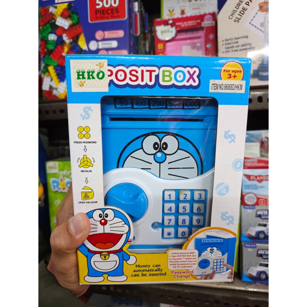 Mainan Edukasi ATM Anak Celengan Fingerprint ada Lampu, Suara, Musik dan Kartu ATM Doraemon Hello Ki