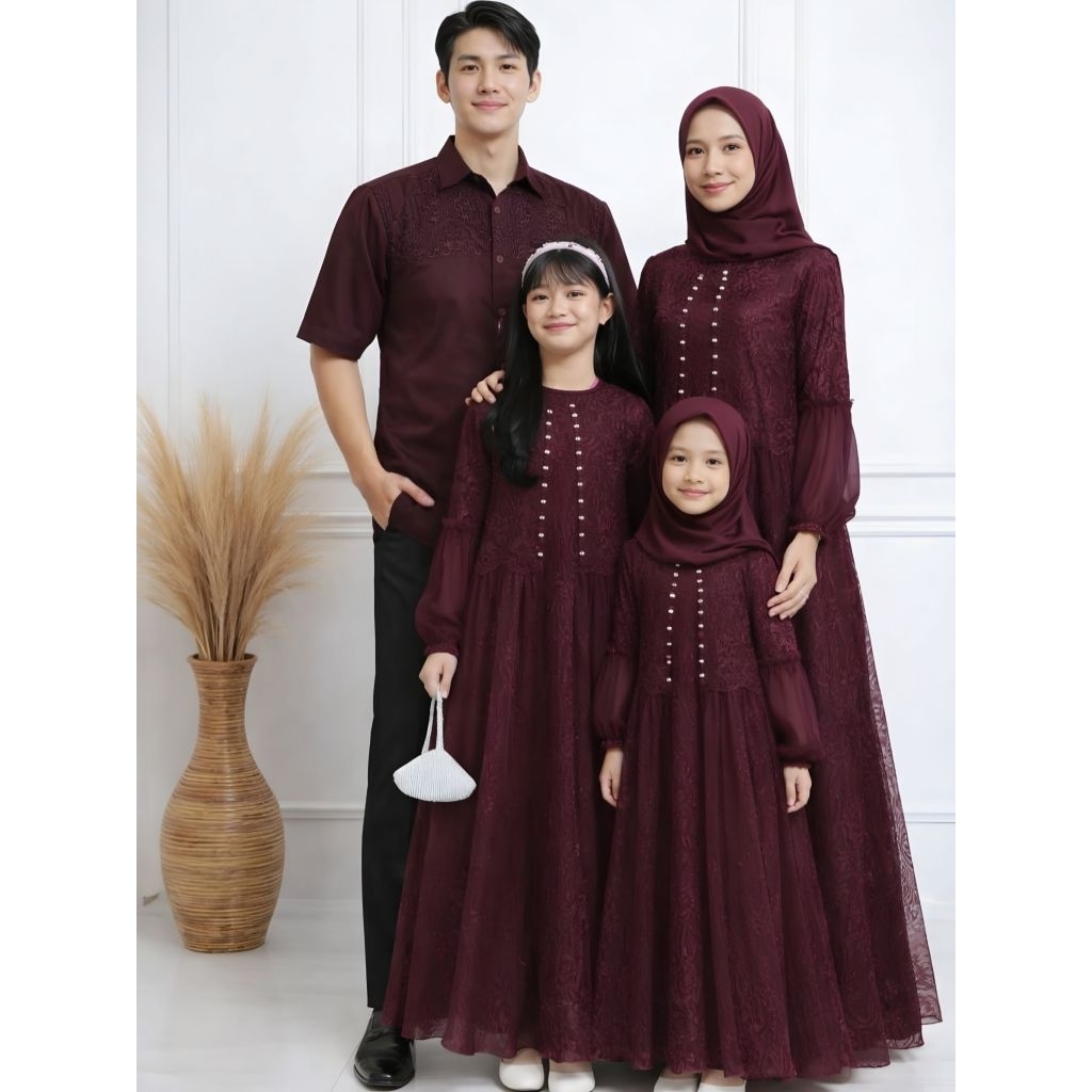 Couple Gamis Lebaran Keluarga Rakisa Baju Pesta Brokat Mewah Muslim Sepasang Ayah Ibu dan Anak Cl
