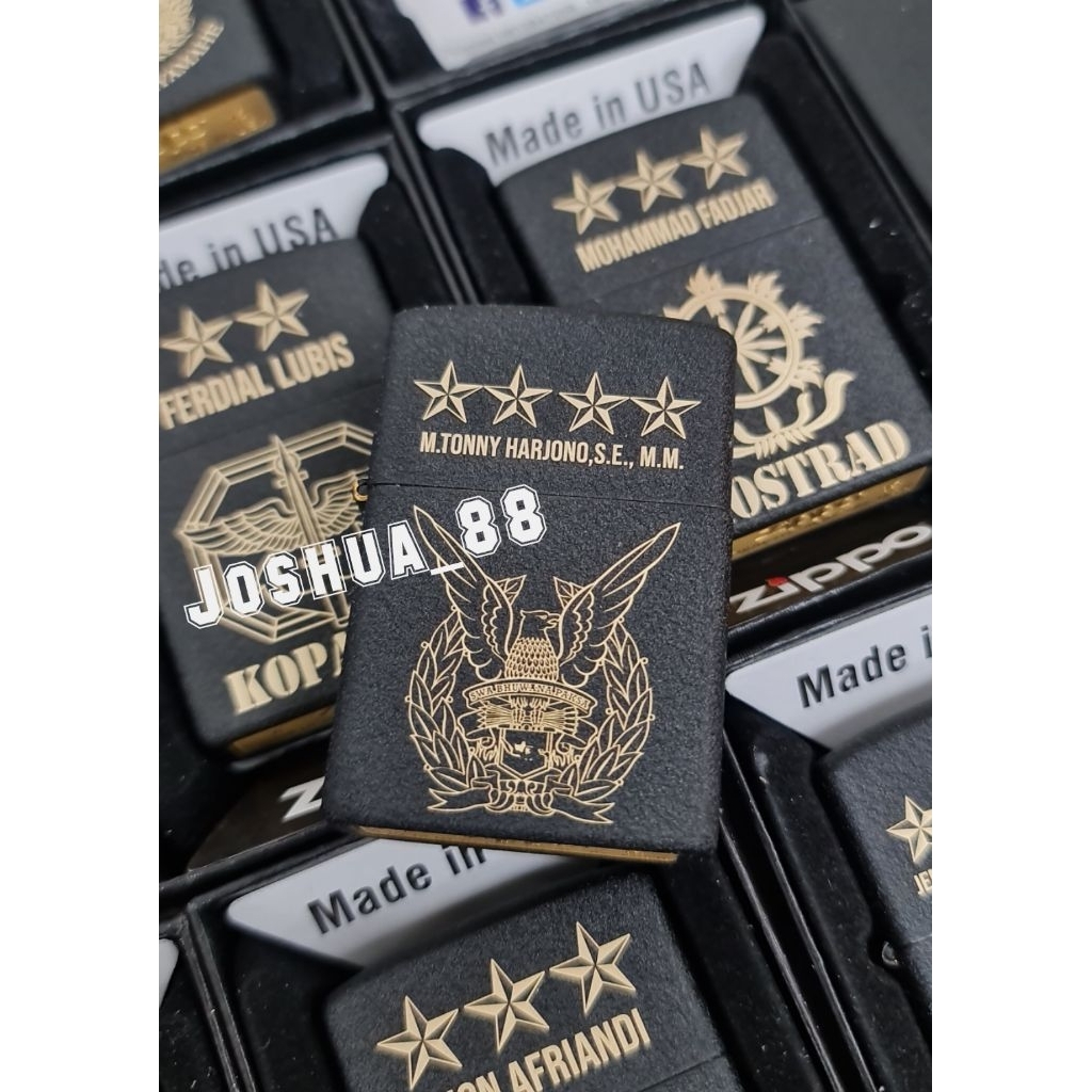Zippo Custom Korek Api Ukir Logo KASAU /TNI AU Black Cracle Bisa Ukir Nama Sendiri