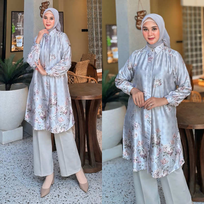 Haliza Tunic [LD110 & LD120] Tunik Motif Print Armani Silk Premium | Atasan Jumbo Wanita Muslimah