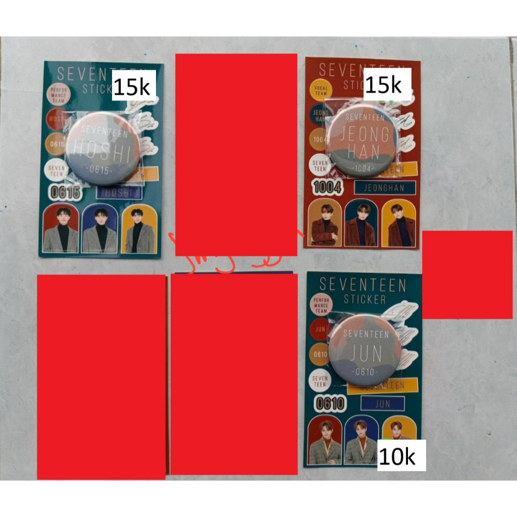 (BACA DESKRIPSI) Set pin badge sticker kuji seventeen cafe jeonghan hoshi jun junhui