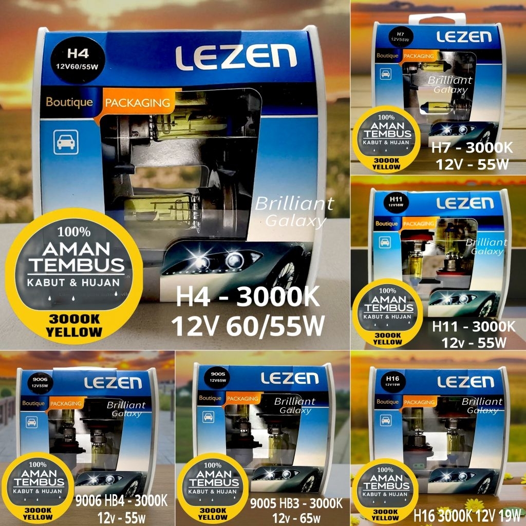 LEZEN Bohlam Halogen Xenon 3000K Sepasang - H3 H4 H7 H11 H16 HB3 HB4