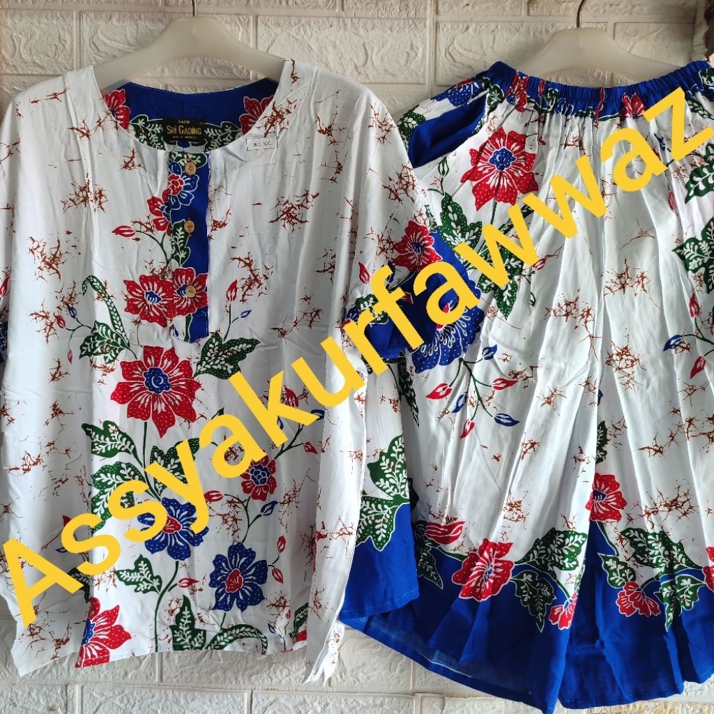 SETELAN CELANA  KULOT PENDEK BATIK SRIGADING BUNGA PUTIH SIANTAN