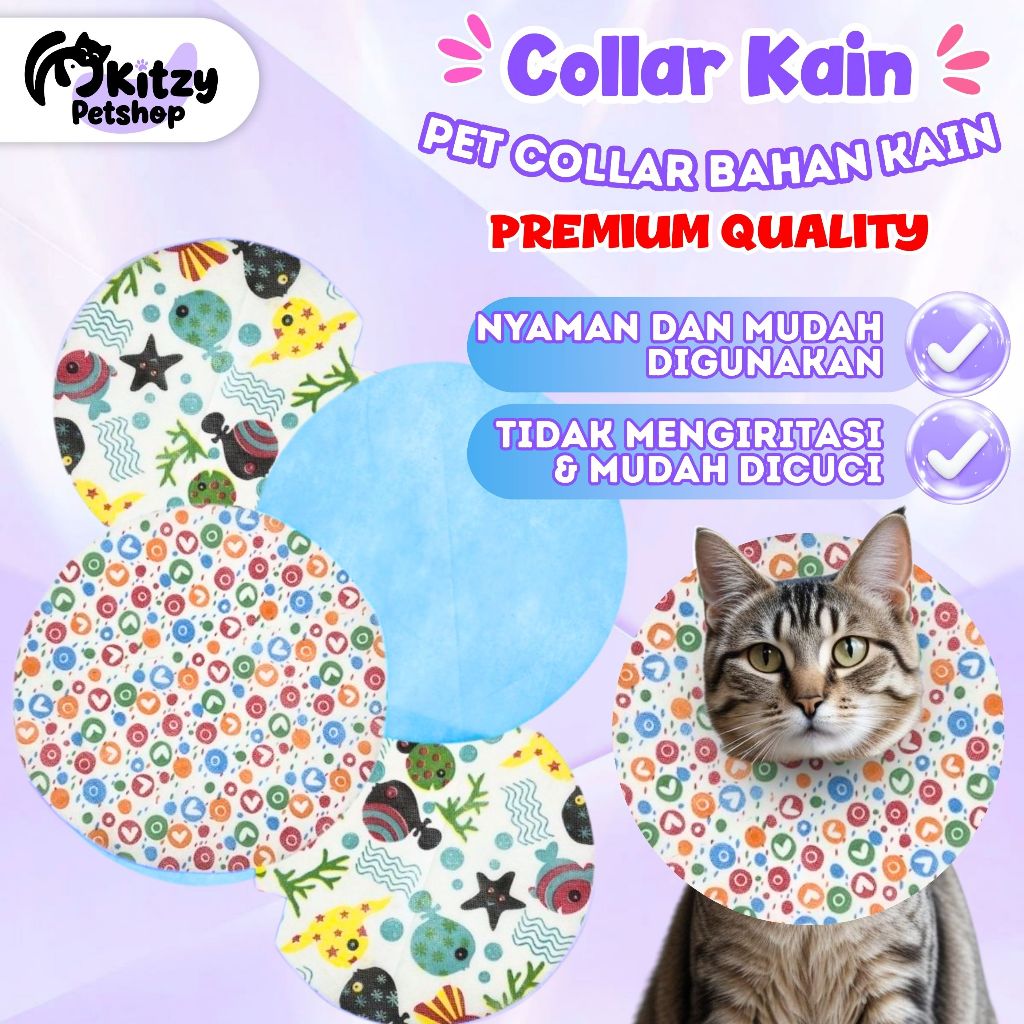 Collar Corong Kain Kucing Anjing Pelindung Leher Size M 1PCS KITZY