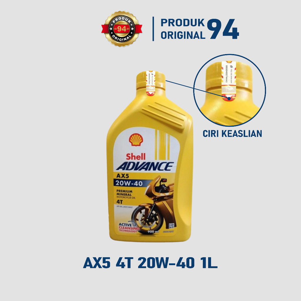 Oli Motor Shell Advance AX5 4T 20W-40 Premium Mineral API SL, JASO MA2 1 Liter Original