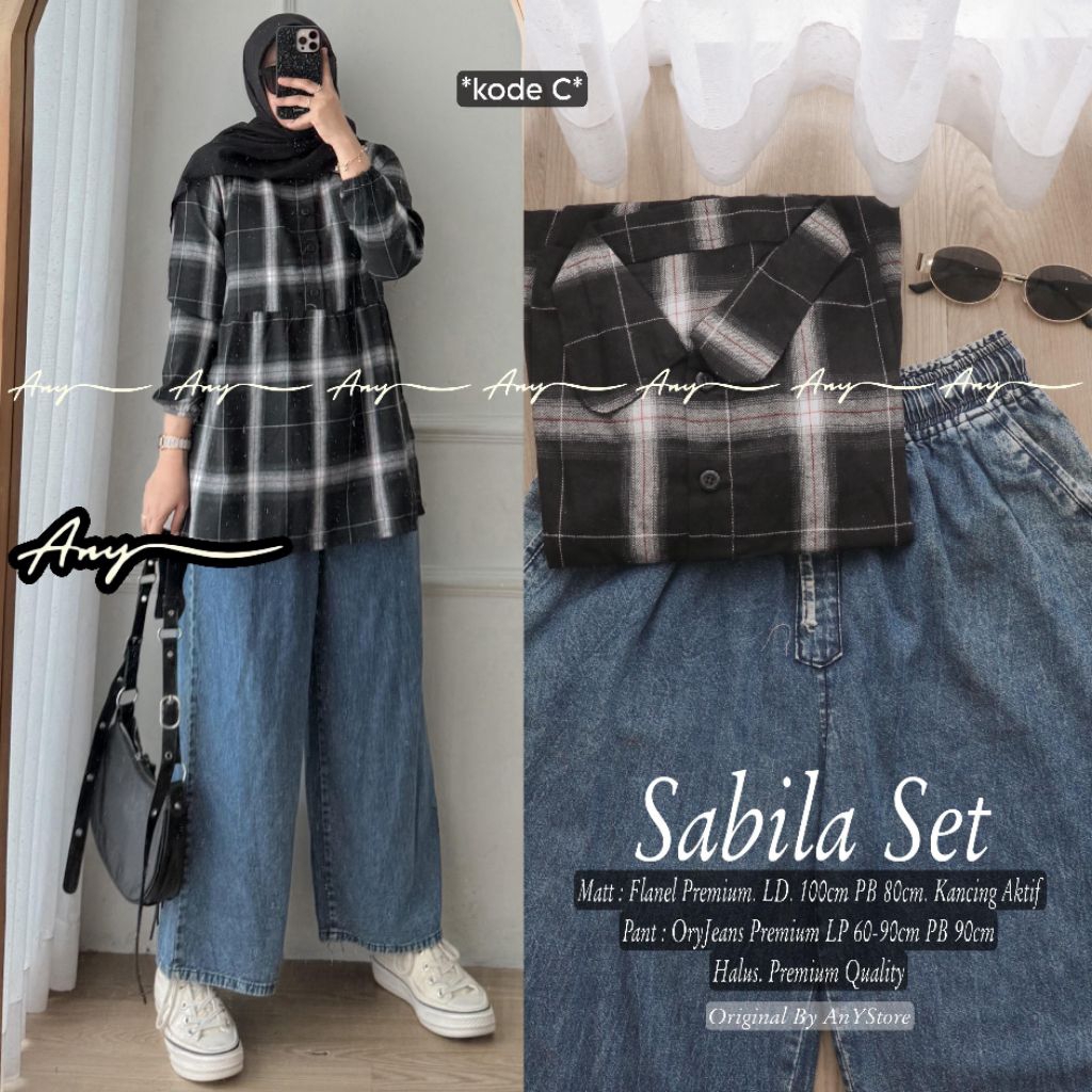 Sabila Set setelan atasan Flanel Premium dan Celana Cutbray Oryjeans Premium outfit kampus kerja kan