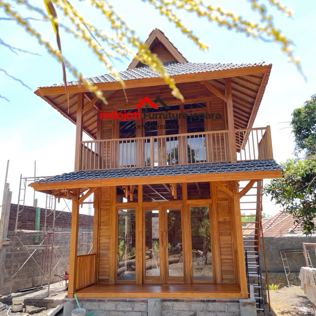 Rumah kayu ukuran 4 x 6 meter lantai 2 full kayu jati