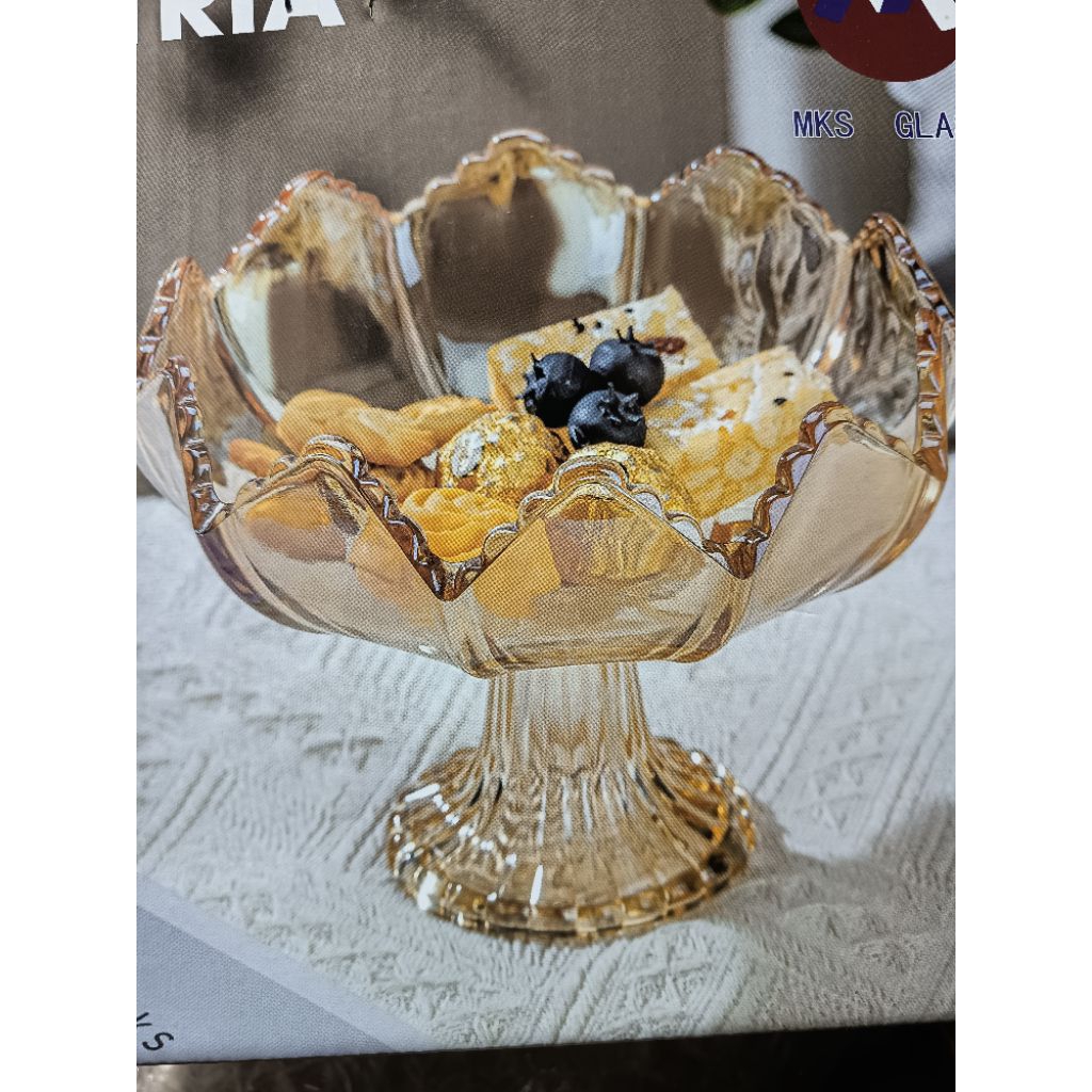 wadah buah kaca kristal gold