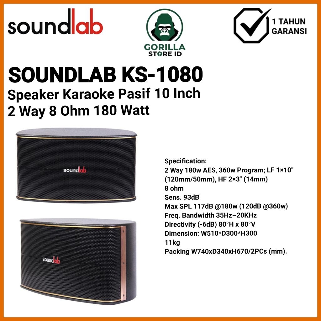 Soundlab KS-1080 Speaker Karaoke Pasif 10 Inch 2 Way 8 Ohm 180 Watt